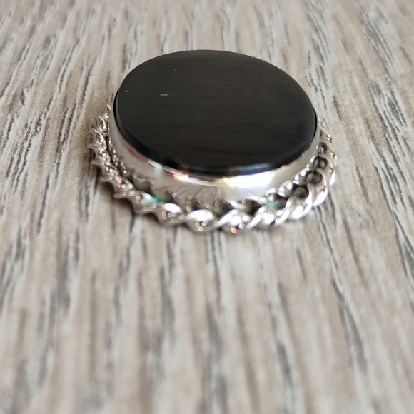 Vintage Handcrafted Black Onyx Natural Pendant Sterling Braided Accent 1.25" - Picture 6 of 6